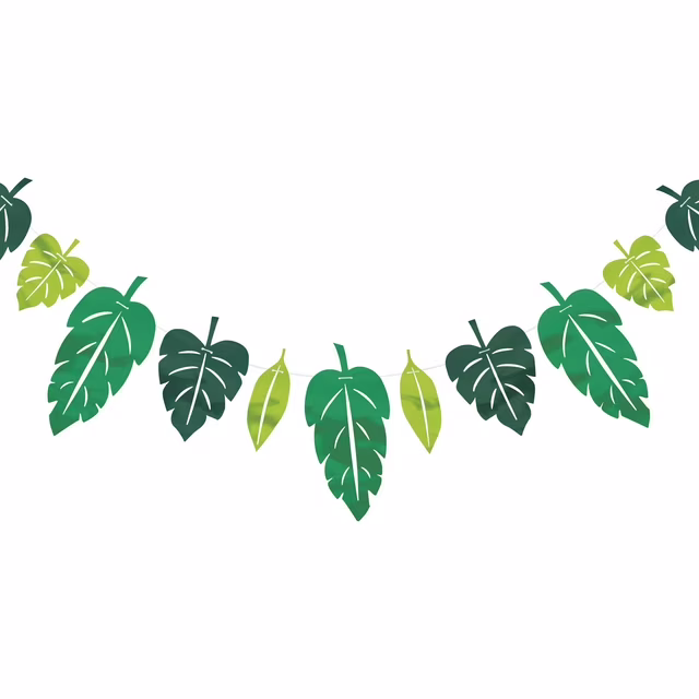 7-foot foil palm leaves paper garland for tropical or jungle safari birthday party decorations.